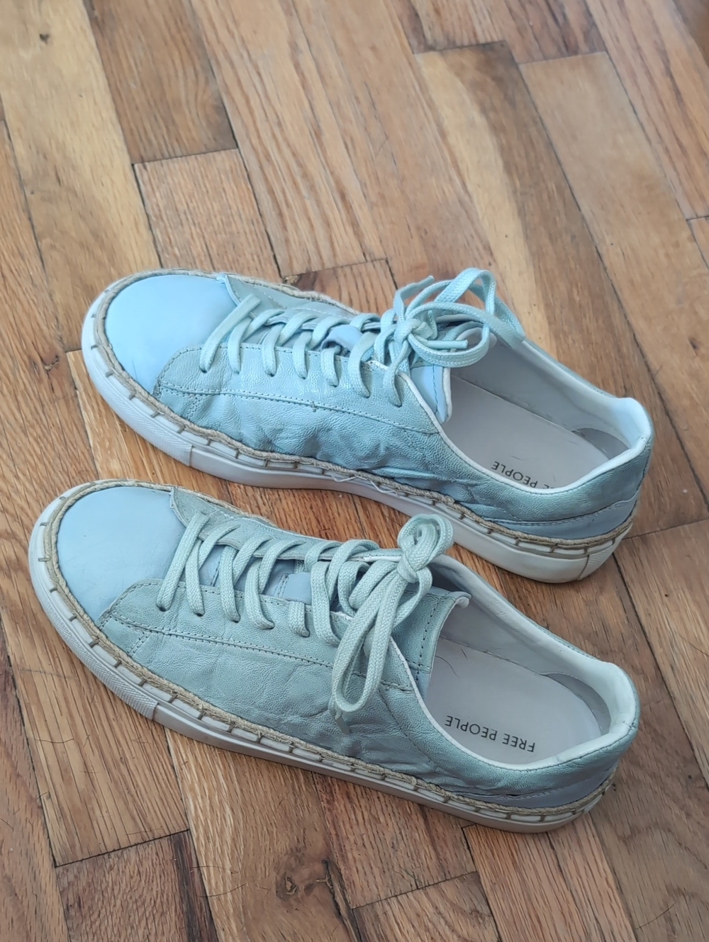 Free People Pale Blue Leather Lace-Up Sneakers